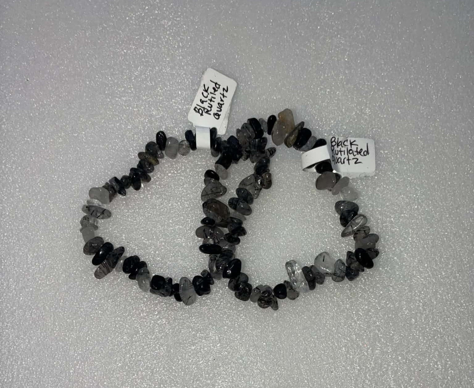 Black Rutilated Quartz Chipped Bracelet