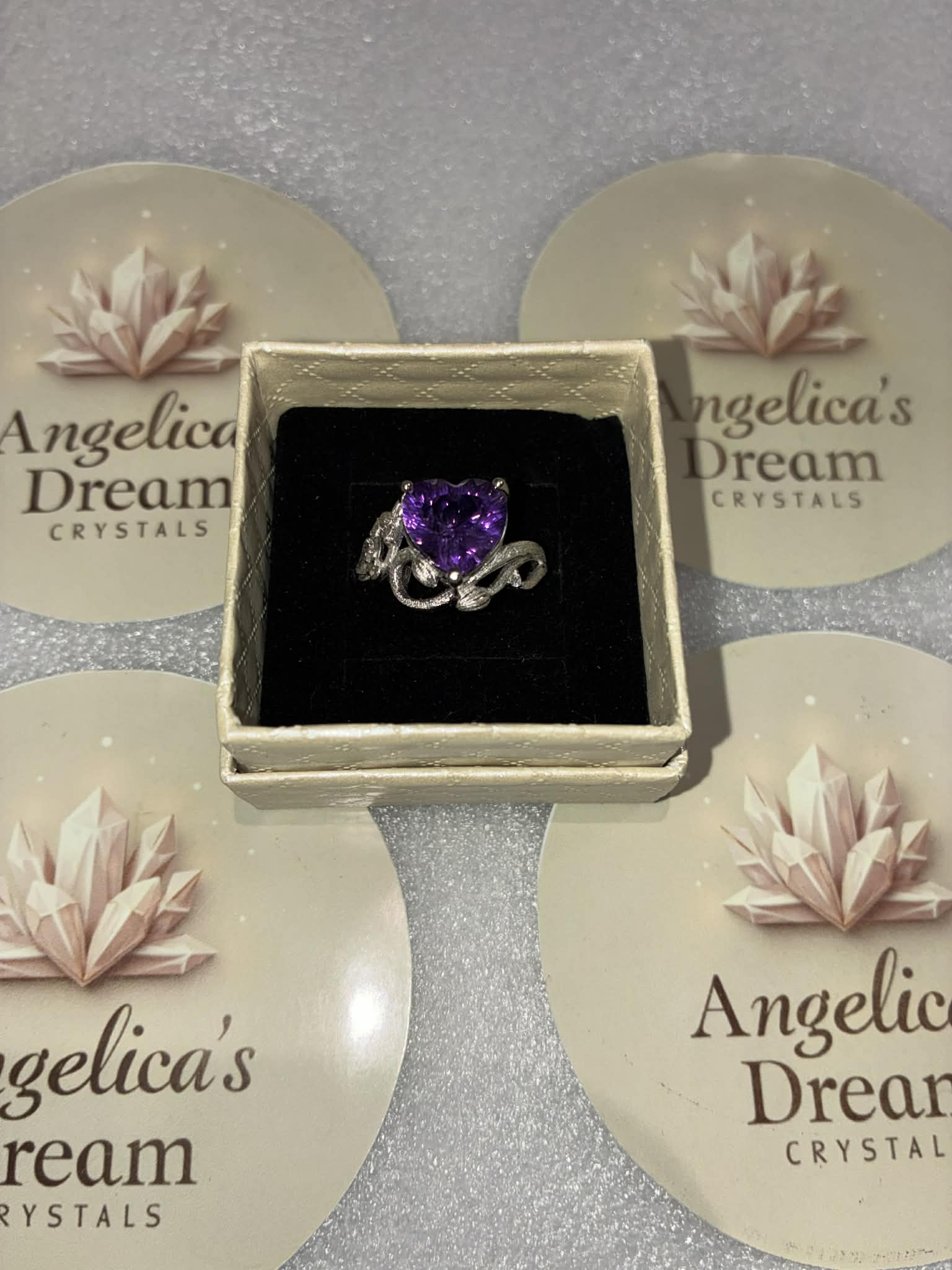 Heart Shape Amethyst Sterling Silver Adjustable Ring