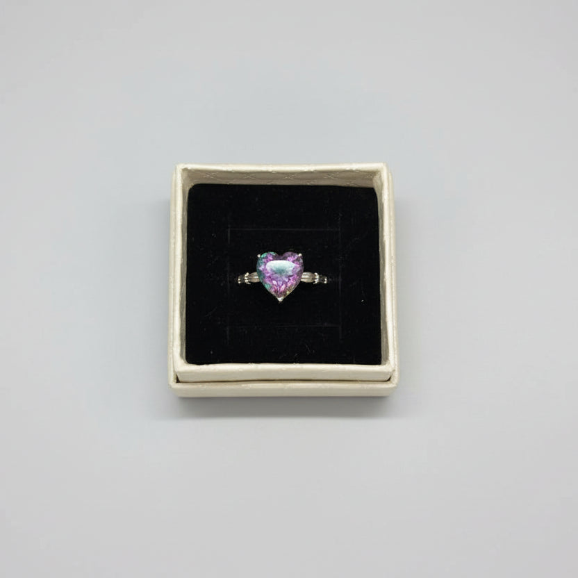 Heart Shaped Mystical Topaz Sterling Silver Adjustable Ring