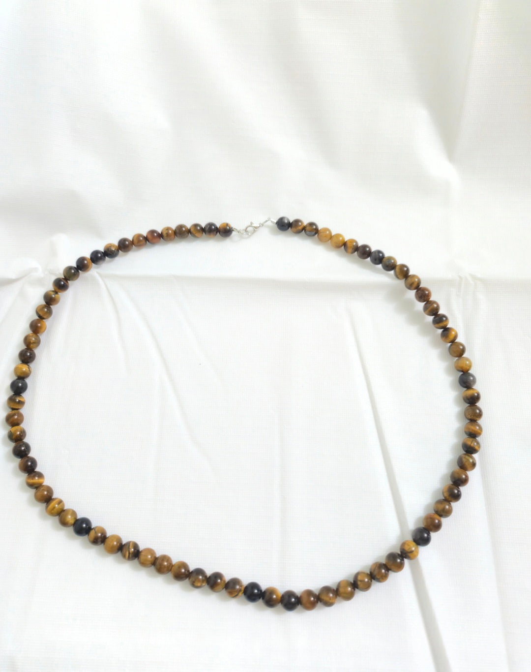 Tiger eye and Silver Obsidian 8mm beaded Necklace