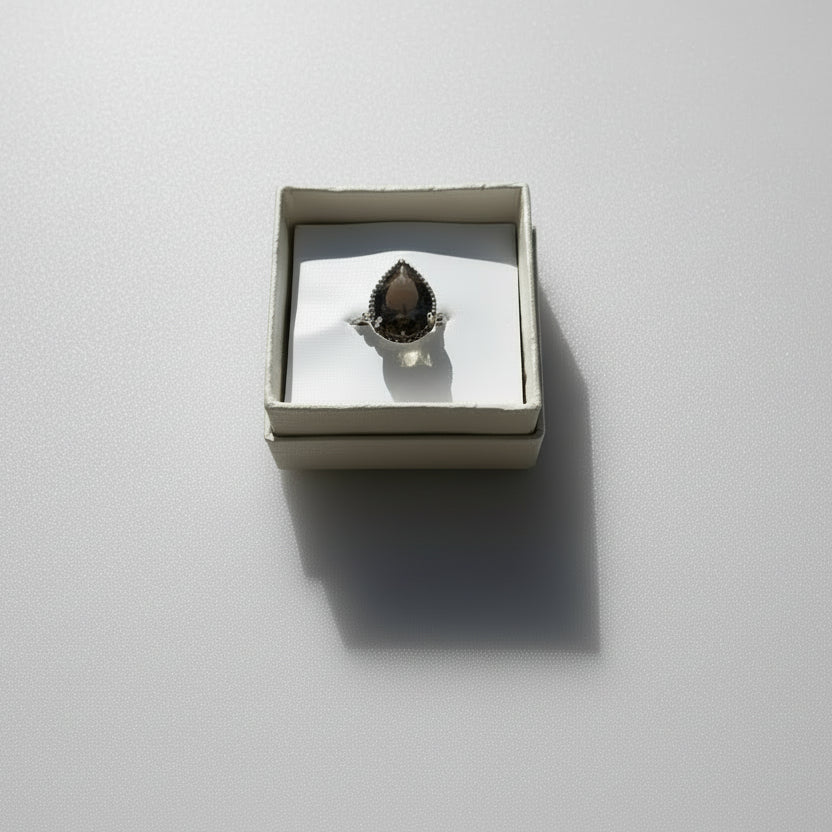 Smoky Quartz Sterling Silver Adjustable RIng